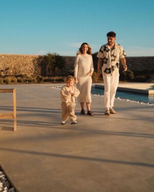 Zoe Sugg Instagram - Mykonos snippets part 2 ☀️ 

1. Early morning paddles in the pool
2. Breakfast spread of dreams
3. Got all dressed up for Alfie’s pre 30th celebrations 
4. Her little face melts me in this photo 🥹
5. The day this happened!!
6. The photo I sent @markyyferris haha
7. Mykonos town 
8. Can you tell I was in a happy little bubble that night? My smile says it all here ♥️ 
9. Ottie embracing the Mykonos wind! Haha
10. Looking at the boats together 🥰