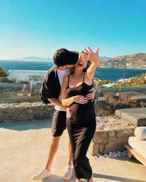 Zoe Sugg Instagram - Mykonos snippets part 2 ☀️ 

1. Early morning paddles in the pool
2. Breakfast spread of dreams
3. Got all dressed up for Alfie’s pre 30th celebrations 
4. Her little face melts me in this photo 🥹
5. The day this happened!!
6. The photo I sent @markyyferris haha
7. Mykonos town 
8. Can you tell I was in a happy little bubble that night? My smile says it all here ♥️ 
9. Ottie embracing the Mykonos wind! Haha
10. Looking at the boats together 🥰