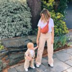 Zoe Sugg Instagram - Pre Autumn matching corduroy 🤘🏼 My outfit: Trousers - @hm T shirt - @zara Bag - @uniqloeurope Trainers - @converse Ottie’s Outfit: Trousers - @zara T shirt - @zara Sleeveless Jacket - @andostores Trainers - @nike