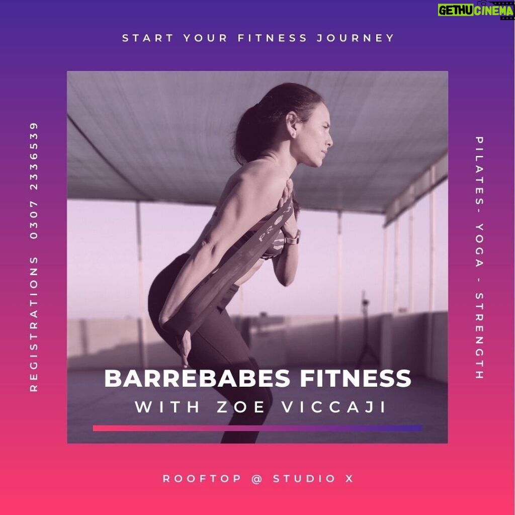 Zoe Viccaji Instagram - Now doing rooftop classes at @fitnessstudiox Feb 15- March 15 2021 Book your spot now by calling 03072336539 - Registration free #getfit #barrebabesfitness #rooftop #covidfit #zoeviccaji #studiox Studio X