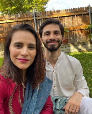 Zoe Viccaji Instagram - Eid in Austin! With my two lovelies and new adopted family! Beautiful red outfits on me and Lyla were sent all the way from a Pakistan by @mariabofficial !! Thank you so much 😊 eid Mubarak everyone, hope you all had a love filled day ❤️