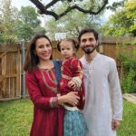 Zoe Viccaji Instagram - Eid in Austin! With my two lovelies and new adopted family! Beautiful red outfits on me and Lyla were sent all the way from a Pakistan by @mariabofficial !! Thank you so much 😊 eid Mubarak everyone, hope you all had a love filled day ❤️