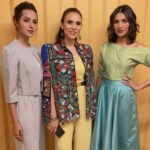 Zoe Viccaji Instagram - Out and about after a very very long time!! Here’s a picture between the masks! Thank you @bohemebykanwal for the lovely cape and @nidakhan.hairstylist for the jumpsuit ❤️❤️ I had a ball with these two @aamnailyas @nimrakhan_official