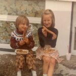Zoie Palmer Instagram - Just two kids sitting on a wall in St Ives Cornwall England in 1982 eating the biggest sausages in the world. Thanks mum for the amazing outfit St Ives, Cornwall