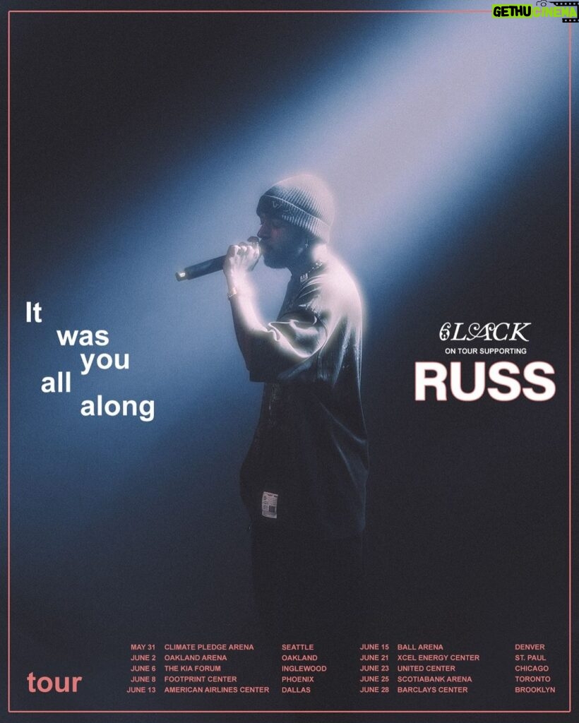 6LACK Instagram - expect the unexpected 💐 “It was you all along” tour with @russ & @melii pre-sale tomorrow— all tickets go up on Friday which city will I see you in? Los Angeles, California