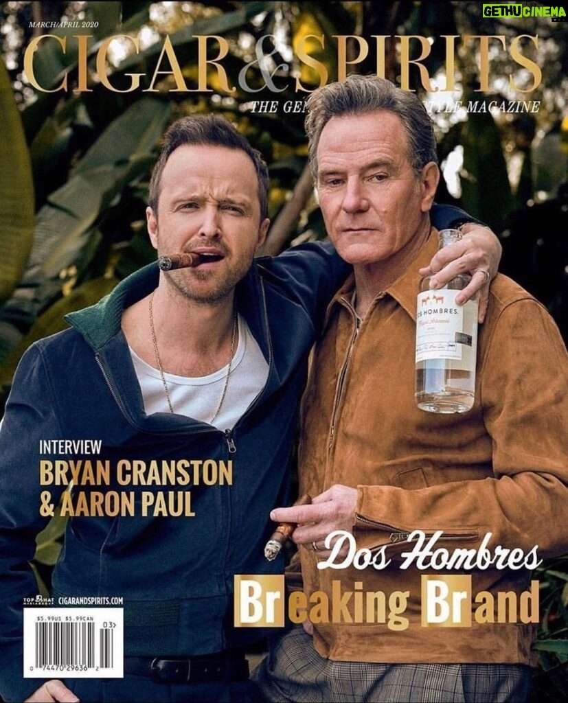 Aaron Paul Instagram - It’s this guys birthday right now so reach out to @bryancranston and say some nice things to him. It’s his birthday and we are on the cover of @cigarspiritsmag for a brand him and I built from the ground up. Could not be more proud of the work we have all done together to make this possible. The entire team at @doshombres has worked tirelessly for the past three years to make sure that our product is the best product possible and slowly but surely will reach across the globe. Our Mezcal is made in a village three hours outside of beautiful Oaxaca, Mexico called San Luis Del Rio. We have fallen in love with the community there and can’t wait to get back to send so much praise in person and eventually expand our operation. Gregorio is our maestro who you will know about a lot more very soon. He is 7th generation in his family to make Mezcal and he is an artist that we are lucky to know and work side by side with. Cheers everyone! 🥃 #ItsMezcal 👔 @ilariaurbinati 💅 @danielepiersonsbeauty