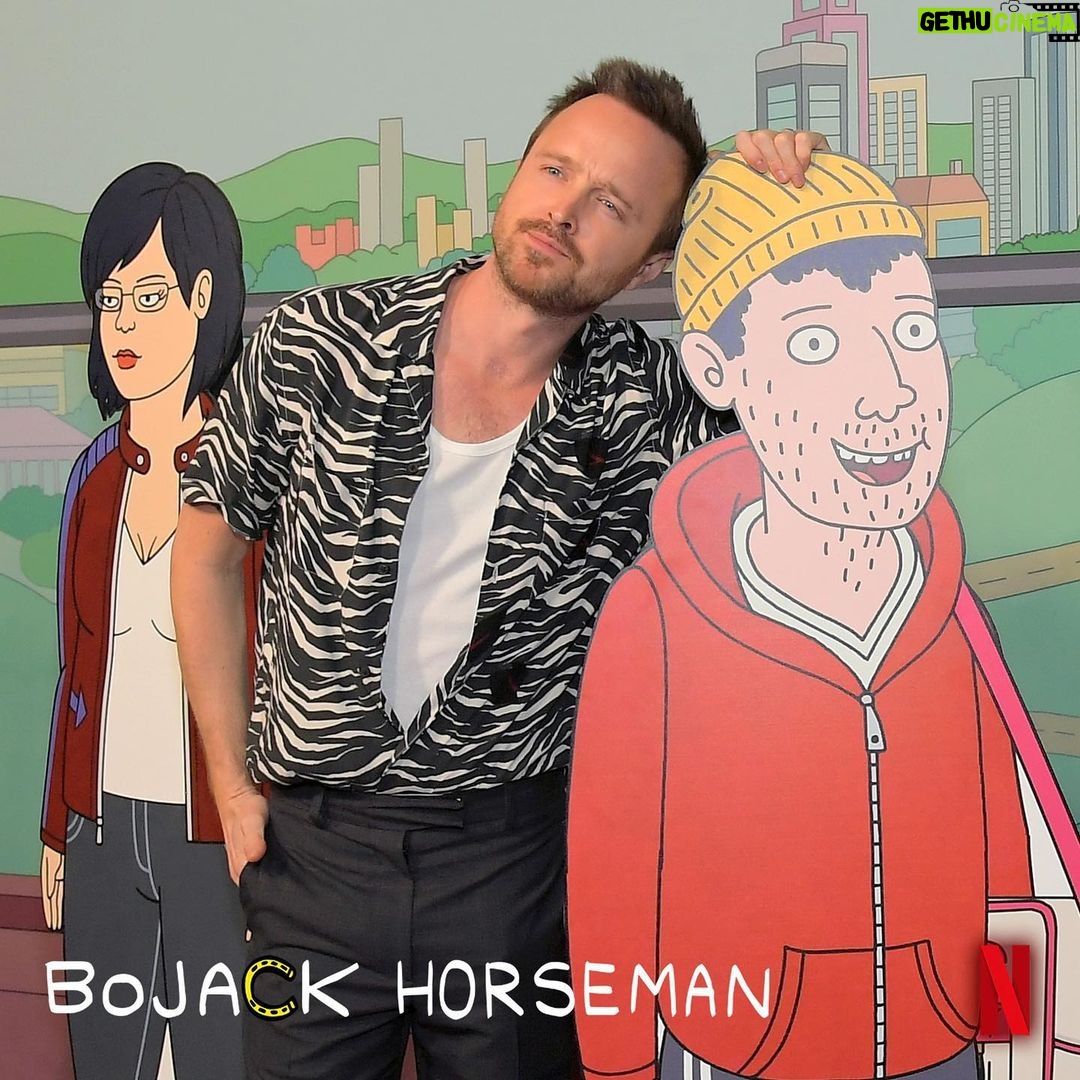 Aaron Paul Instagram - Words could not possibly describe what it’s been like working on @bojackhorseman over the past 6 years. Raphael Bob-Waksberg you are a damn legend my friend. Thank you for letting me come on this journey with you. @lisadraws the world you created for us to play in couldn’t be more perfect. You are such an incredible talent and an even more beautiful spirit. @arnettwill my god man. I have been such a huge fan of yours for so many years but you took your talents to a completely different level with this one. So proud to have worked along side you on this beautifully dramatic tragedy. We wouldn’t be here without you. Life is hard and this show wasn’t ever afraid to tell the hard truths. @pftompkins you my friend are extraordinary. The voices you have swimming inside of your head is something I will always admire. I can only dream of having a glimpse of your talents. What a treasure you are. Thank you for Mr. PeanutButter and all of the other incredible characters you created for us. @alisonbrie what you did with Diane will forever be the anchor of this show for me. She was so honest and pure and broken and beautiful. You absolutely crushed it every single season and this show would not be the same without you. @amysedaris I will miss hearing your voice over the speaker phone while you called in every single week for our outrageously enjoyable table reads. Anytime you would speak up the room would vibrate with love and energy that could only be created by you. To the endless amount of writers and animators...I bow down to you. Thank you. And to our fans, this show could not exist without the love and support from each and everyone of you. Thank you for spreading the love and keeping us on the air. To @netflix, thank you for giving us a home! Thank you for believing in us. Todd Chavez, I could not be more proud to play you. To represent you. To represent a community that I have deeply fallen in love with. I will miss you. And to Bojack, I love you. My dear friend. I am so sorry for the pain you went through as a child. The pain you have overcome as an adult. You deserved more. Thank you for the laughs and all of the tears. Goodbye my friend.🥃😢