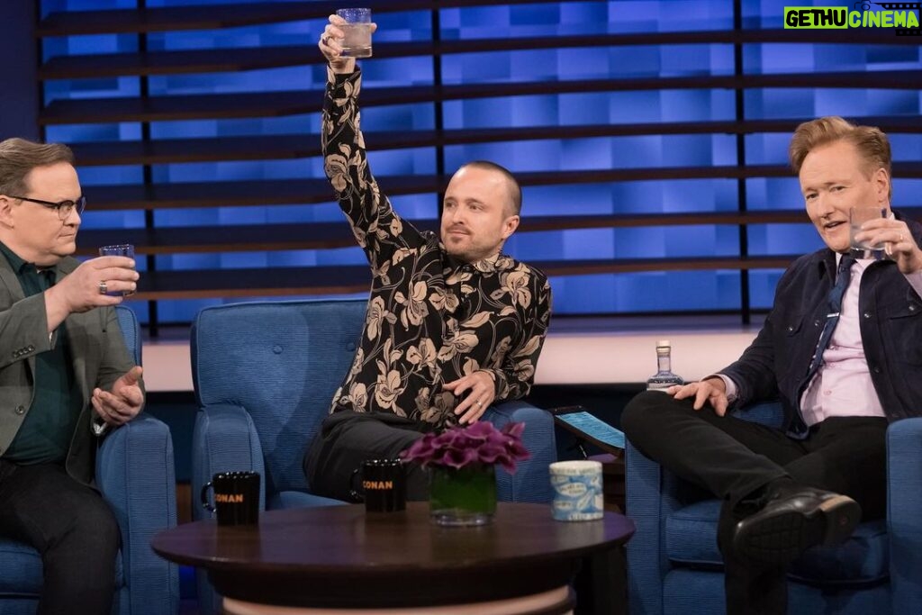 Aaron Paul Instagram - My god what an amazing time on @teamcoco tonight. Thank you my friend for having me my friends. Plus, we were able to drink @doshombres during the talk. For now on this is how I am going to do all of my talks. Love you boys! 🥃