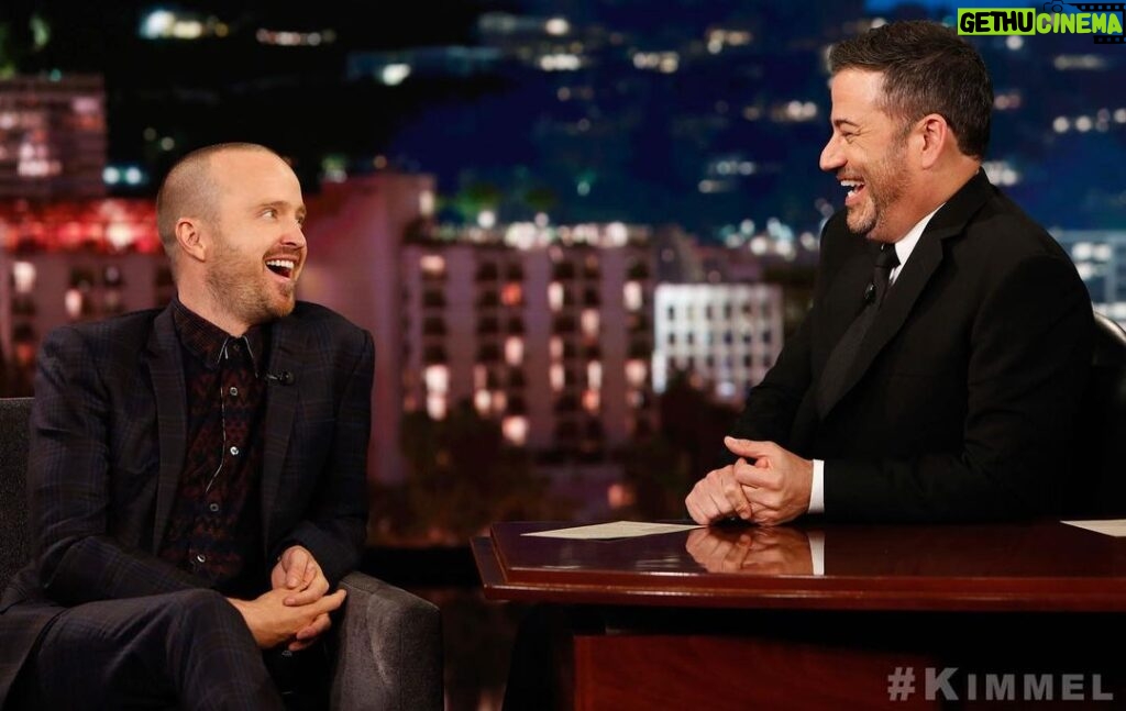 Aaron Paul Instagram - ‪Always such a good time visiting with my dear friend @JimmyKimmel ‬ ‪Tune in tonight to see what sort of secrets we talked about. #ElCamino‬ ‪#Kimmel @JimmyKimmelLive #ABC‬