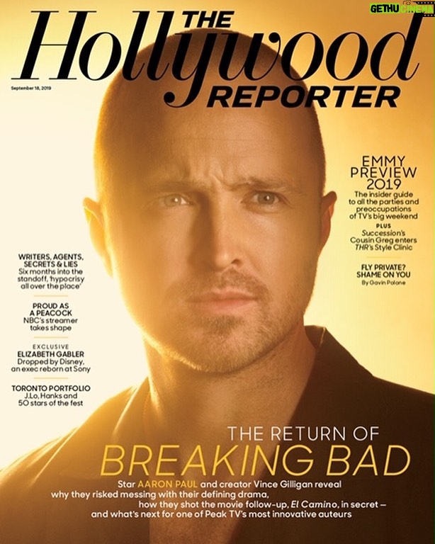 Aaron Paul Instagram - When I was a kid I used to sit on the floor of Barnes and Noble and flip through @hollywoodreporter to see what movies Hollywood was working on. To see that same kid (slightly older) now on the cover of that same magazine is truly an honor. Thank you Hollywood Reporter and thank you Rebecca Keegan for writing this story. Vince, I absolutely fucking adore you. I would follow you into a fire if you asked me to. That’s how much I trust you. Thank you for Pinkman. He is a broken and beaten kid struggling to survive and I feel blessed to have played him for so many years. He is a part of me. This next chapter you created with El Camino is nothing short of brilliant my friend. Heartbreaking but utterly brilliant. I love you brother. Can’t wait for the world to see what we have been keeping secret for so long. El Camino comes out in theaters and across the globe on Netflix on October 11th. #yeahbitch