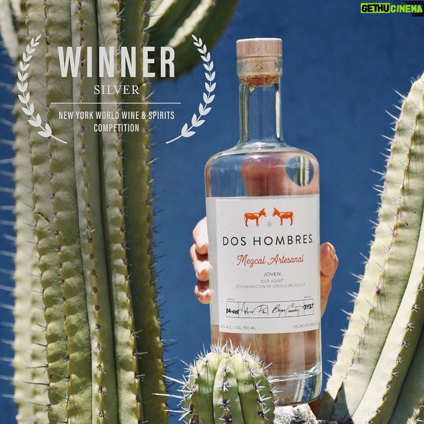 Aaron Paul Instagram - So @bryancranston and I have a Mezcal. It’s called @doshombres and we decided to enter our very first spirit competition. The New York World Wine and Spirits competition. Which is a blind taste test. We got an award! Winner winner chicken dinner bitches! Thanks for liking our booze you wonderful judges you. It’s like the old saying goes...First the worst. Second the best. We will be wearing this Silver badge of honor proudly. Congratulations @BryanCranston. You are the only hombre I would ever want to be on this journey with. Much love to you all. How are you drinking your @DosHombres? 🥃