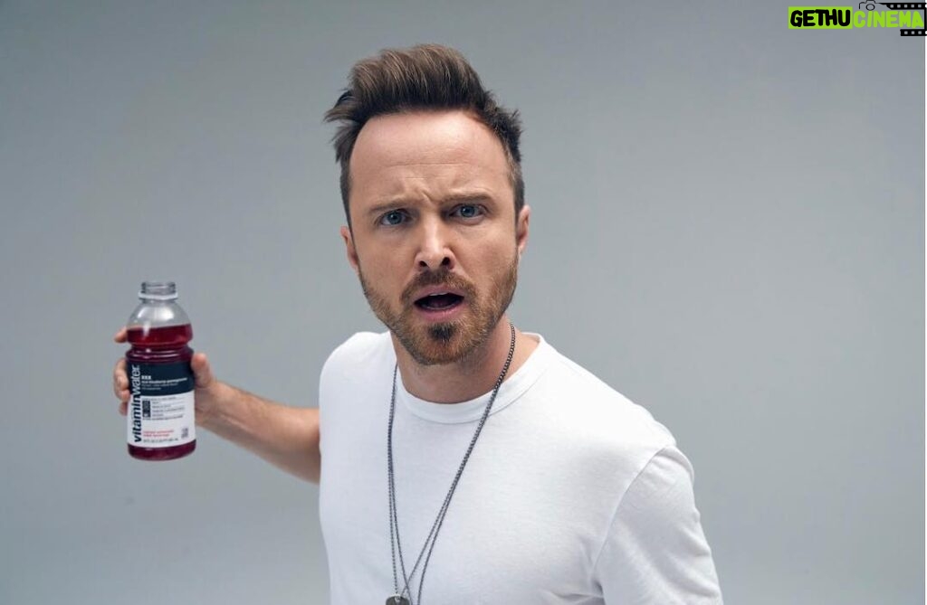 Aaron Paul Instagram - Everyone needs to stay hydrated. Even old characters you find yourself channeling on set. #Drinkoutsidethelines #Sponsor