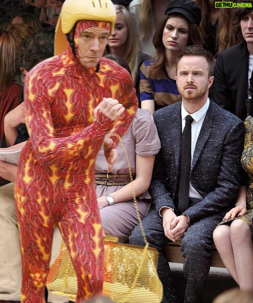 Aaron Paul Instagram - I heard there was a Reddit battle today trying to understand my confusion at a fashion show. Here's one of the great memes that was created during the battle. My god I love Hal. And I think the guy playing him is alright as well. Love you Cranston.