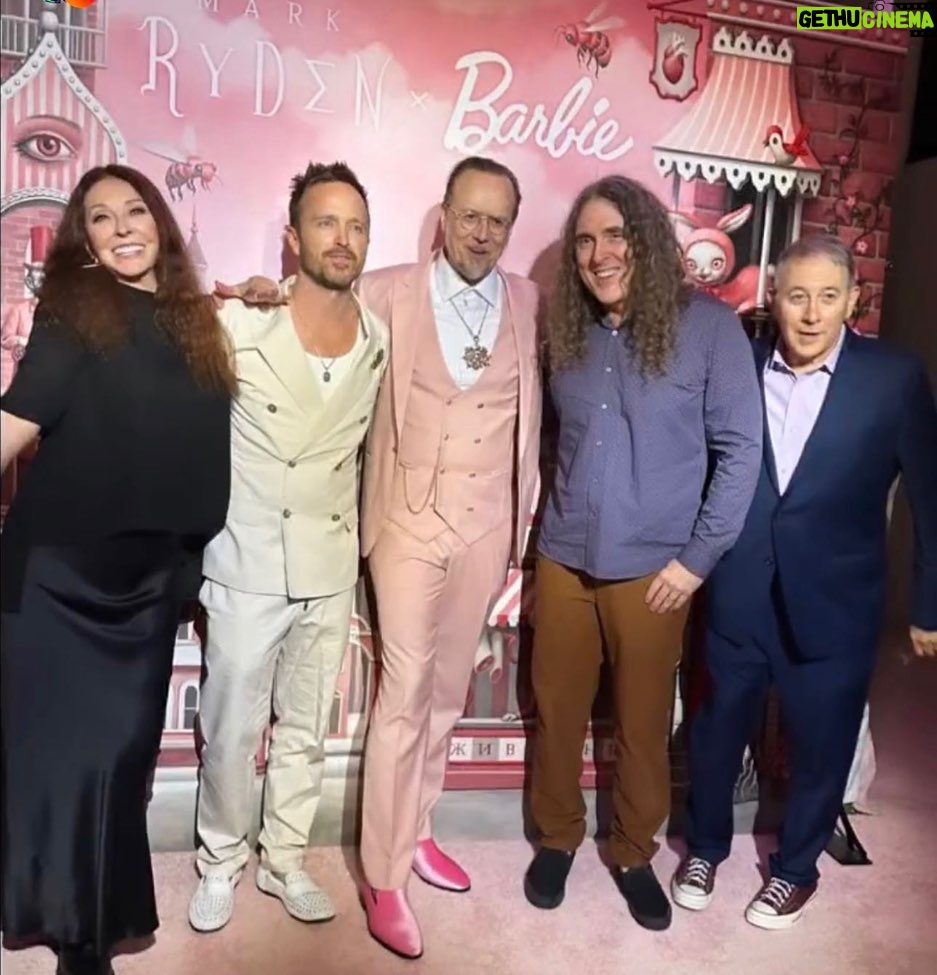 Aaron Paul Instagram - I am so madly in love with the worlds that @markryden creates. He has been my favorite artist for over two decades now and he continues to push his own limits more and more every single show. Congratulations my friend on the new @barbie collaboration! Truly remarkable stuff. Mark, You are so damn talented but on top of that you happen to be one of the kindest and most gentle people I know. I love you man! Keep inspiring. Also, I am obsessed with everyone else in this photo. People who have been a huge part of my upbringing and easily surpassed my expectations when getting to know them through the years. Proud to call them my friends. If you haven’t had the chance to see Weird yet please take a moment and dive into the incredibly real story of “Weird Al” Yankovic. You will instantly be happy that you did. 🖤