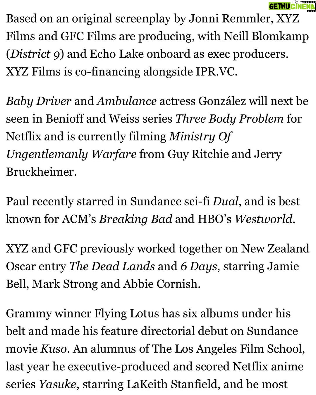 Aaron Paul Instagram - New Zealand here we come! Excited to announce that I am teaming up with @xyzfilms on yet another beautiful story. Brought to you by the incredible film maker and musical genius @flyinglotus. Leading the charge in this story is the one and only @eizagonzalez and she is going to absolutely crush it. I have known this beautiful force of nature for many years now and to be able to tackle something this massive with her is truly a dream come true. Love you girl! Ash is a next level Sci Fi drama that will be mind bending and all around fucked up and Flylo is going to blow all of our minds with this one. Thank you Jonni Remmler for writing such a powerful script for us all to dive into. Letβs get it!!! πͺπππ©βππ¨βππΎ