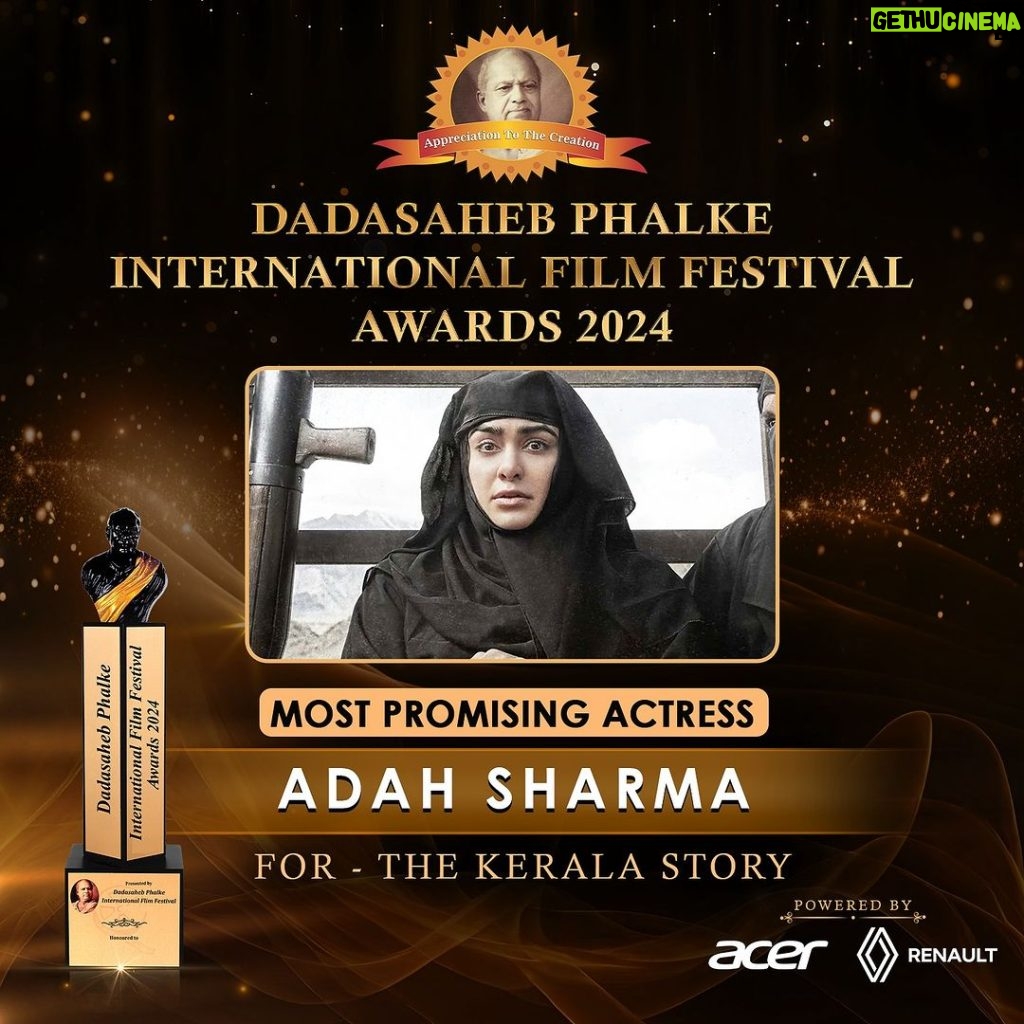 Adah Sharma Instagram - Adah Sharma’s captivating portrayal in “Kerala Stories” has not only won hearts but also the prestigious title of Most Promising Actress at DPIFF. Her talent and dedication shine bright, inspiring us all. Congratulations, Adah, on this remarkable achievement! Your journey is a testament to your passion and artistry. Here’s to many more milestones ahead! #DPIFF #AdahSharma #MostPromisingActress