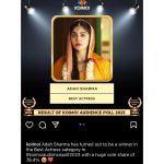 Adah Sharma Instagram - Best Actress on an audience poll jeetna matlab 💃💃💃💃💃💃💃thank you audience ❤️❤️❤️