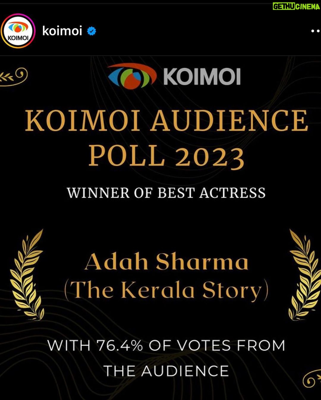 Adah Sharma Instagram - Best Actress on an audience poll jeetna matlab πππππππthank you audience β€οΈβ€οΈβ€οΈ