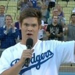 Adam Devine Instagram - Let’s go DODGERS! I’ve got to do some cool stuff with the @dodgers over the years. The first pic is me singing the national anthem while starting into the soul of America and the second pic is me and the Dew’d crew kicking it in the dugout post getting into a fist fight over who got to throw the first pic. Big congrats to the World Champs the Los Angeles @dodgers !!!