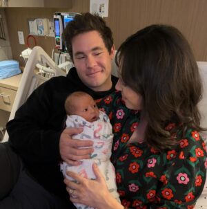 Adam Devine Instagram - Meet lil baby Beau Devine! He can be fussy at times but we’ve already learned some great parenting techniques.  Do your best fussy baby impression along with him and he’ll straighten right out.