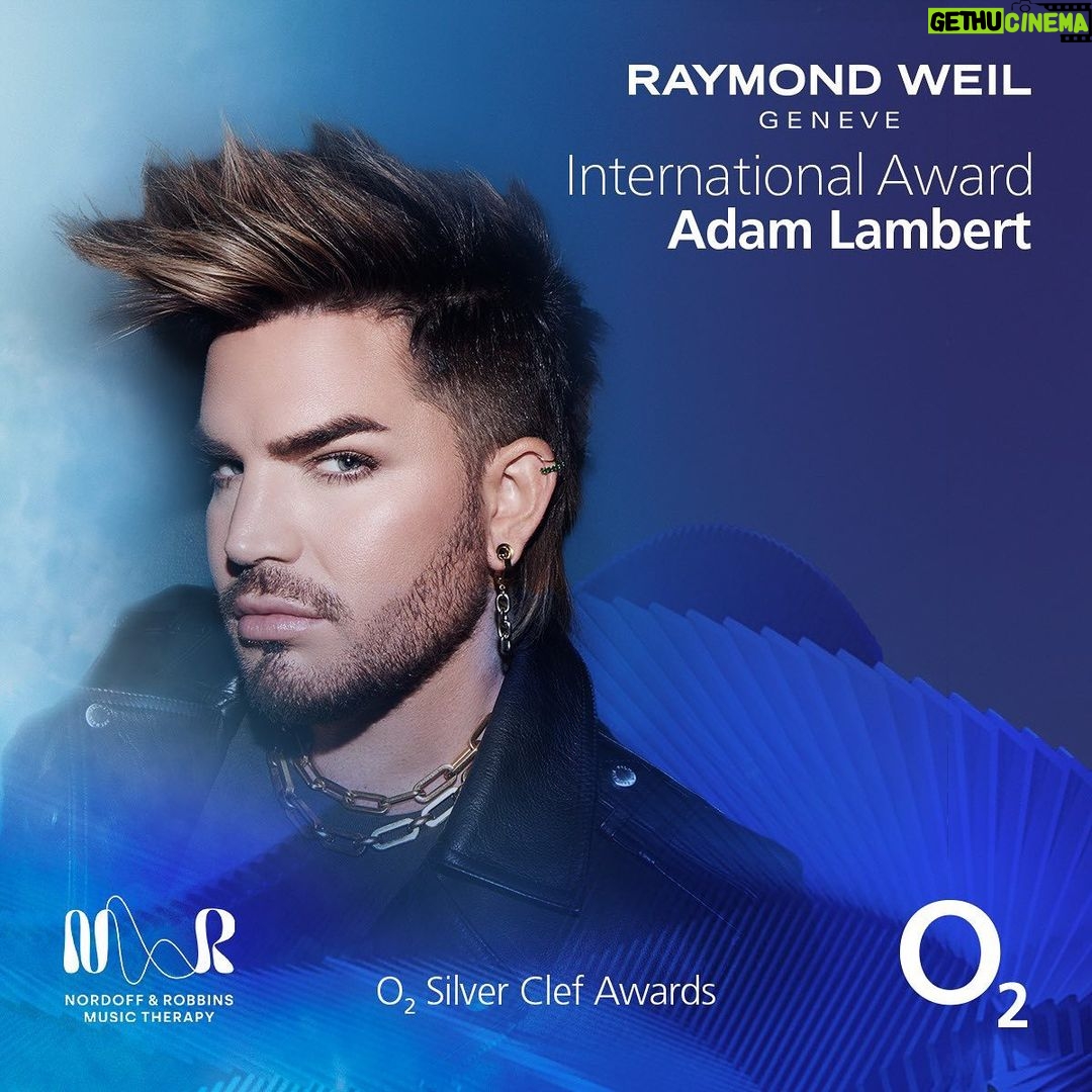 Adam Lambert Instagram - So honored to win the International Award at this year’s O2 Silver Clef awards and to be supporting amazing music therapy charity @nordoffrobbins! Since 1976 the awards have raised £12 million for vital music therapy services and honored some of the greatest names in music 🎶