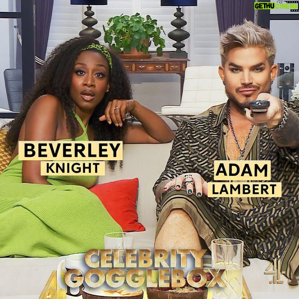 Adam Lambert Instagram - Giving a running commentary in front of the telly while drinking tea is standard for me! Having @adamlambert with me was a match made in heaven, he’s got wisecracks for days! Tune into Celebrity @c4gogglebox tomorrow at 9pm on Channel4 xxx 📺❤️