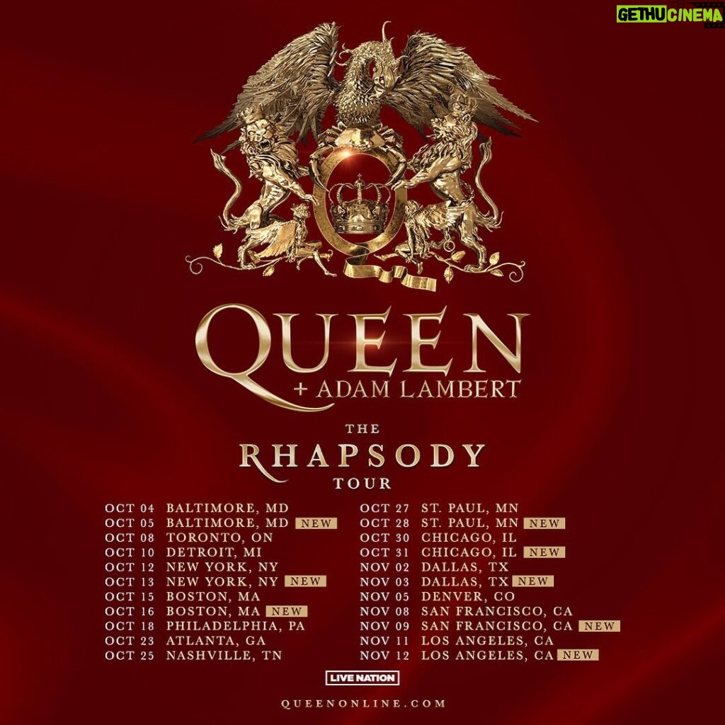 Adam Lambert Instagram - We've got some additional dates for you! Tickets on sale now for the new #RhapsodyTour shows with @officialqueenmusic ✨ Get yours at the link in bio! 🎟️