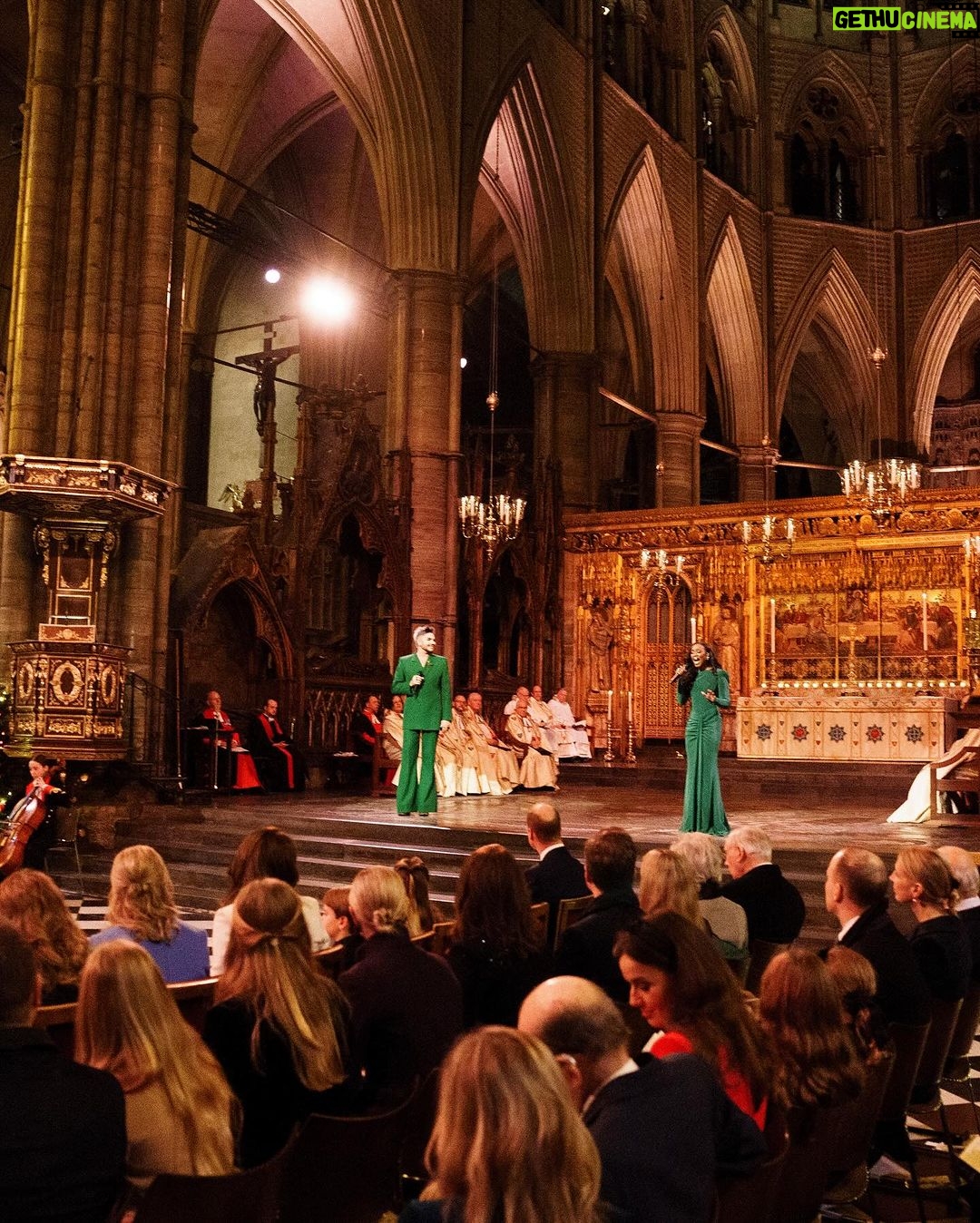 Adam Lambert Instagram - My luvs Myself and my good friend @adamlambert had fab day filming the ‘Together At Christmas’ Carol concert down at Westminster Abbey for the Princess of Wales in aid of the Royal Foundation for Early Childhood Centre a couple of weeks ago. We performed something very special for the service which you can catch on @itv & @itvxofficial tonight at 7.45pm xxx Bespoke Gown: @suzanneneville Jewellery: @frostoflondon Styling: @karl_willett Assistant: @_bekigriffiths Hair: @dvatash Makeup: @makeupbymikey