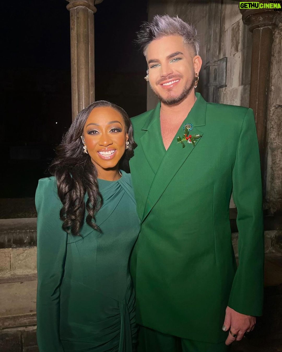 Adam Lambert Instagram - My luvs Myself and my good friend @adamlambert had fab day filming the ‘Together At Christmas’ Carol concert down at Westminster Abbey for the Princess of Wales in aid of the Royal Foundation for Early Childhood Centre a couple of weeks ago. We performed something very special for the service which you can catch on @itv & @itvxofficial tonight at 7.45pm xxx Bespoke Gown: @suzanneneville Jewellery: @frostoflondon Styling: @karl_willett Assistant: @_bekigriffiths Hair: @dvatash Makeup: @makeupbymikey
