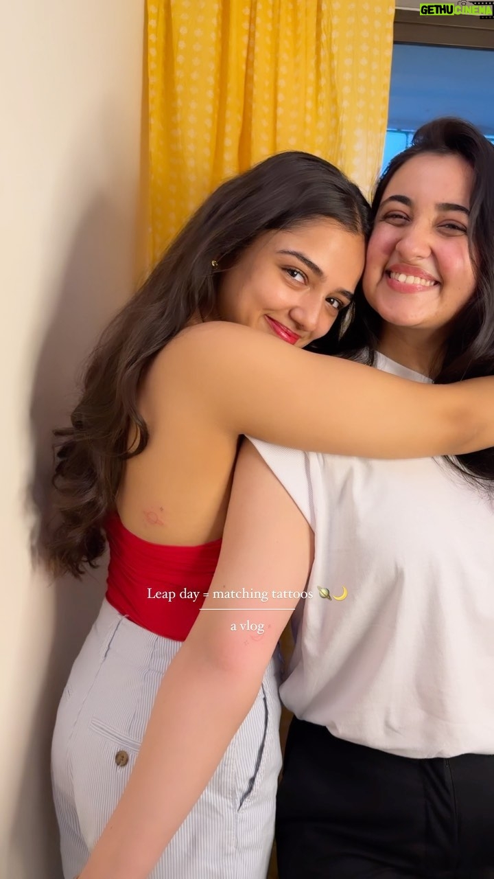 Ahsaas Channa Instagram - “Love you to the moon and Saturn” - Seven by Taylor swift Took the opportunity to get twin tattoos with @revathi.05 celebrating LEAP DAY! @sanch.ink did it for us and she’s an absolute gem. My top is from @may.official.store