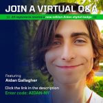 Aidan Gallagher Instagram – Join me this Saturday July 16 at 4pm EST 
for a free virtual Q&A. Limited spaces available! Visit this link to save your spot!  https://envision-racing.com/pledge/
Enter code: AIDAN-NY
And take a free climate pledge. For every pledge made, Envision Racing will plant a free tree! Don’t forget to include your question for the Q&A in the comments below. All registrants receive a new edition Aidan digital badge. I can’t wait to see you there!

@envisionracing 
@unep 
@unitednations 
@treeswithaidan 
#raceagainstclimatechange 
#onlyoneearth 
#treeswithaidan New York City, N.Y.
