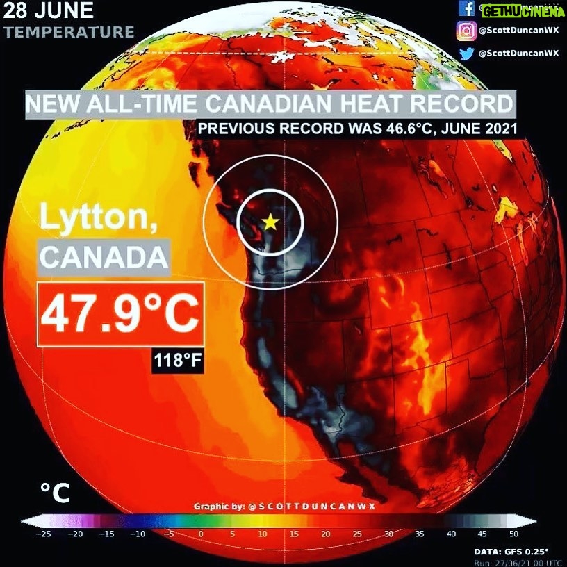Aidan Gallagher Instagram - #Repost from @gretathunberg - In 2 days the Canadian temperature record has gone from 45°C ( from 1937) to 47.9°C. Highest temperature ever recorded in the planet north of 50N latitude also shattered (44.4C from July 1941) Heat records are usually broken by decimals, like a tenth of a degree. And not in June... We're destabilizing the planet. Meanwhile our leaders continue to destroy present and future living conditions - opening new pipelines, oilfields and investing fantasy amounts into fossil fuel infrastructure, despite all the beautiful words. #MindTheGap between words and action. Heatwaves can be dangerous, especially if you are not used to it. Stay safe. #FaceTheClimateEmergency Picture from @scottduncanwx Toronto, Ontario
