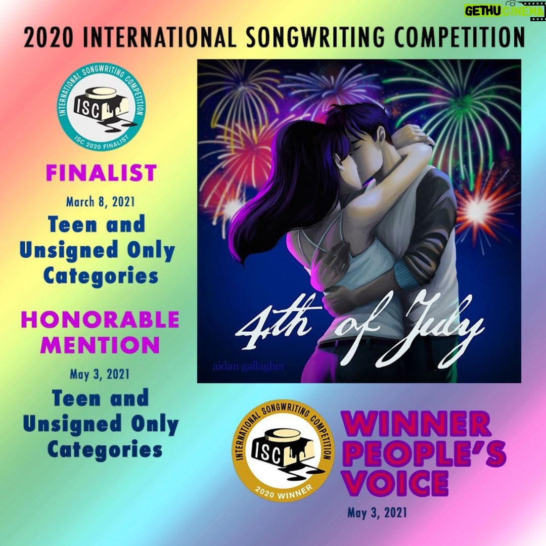 Aidan Gallagher Instagram - Thanks to your votes, we WON the 2020 International Songwriting Competition People’s Voice! Thank you so much! This award comes from your votes!!! ♥️ Toronto, Ontario