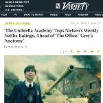 Aidan Gallagher Instagram - ‘The Umbrella Academy’ Tops Nielsen’s Weekly Netflix Ratings #umbrellaacademy #netflix #ucp #darkhorse #gerardway #gabrielba Comment your favorite scenes!