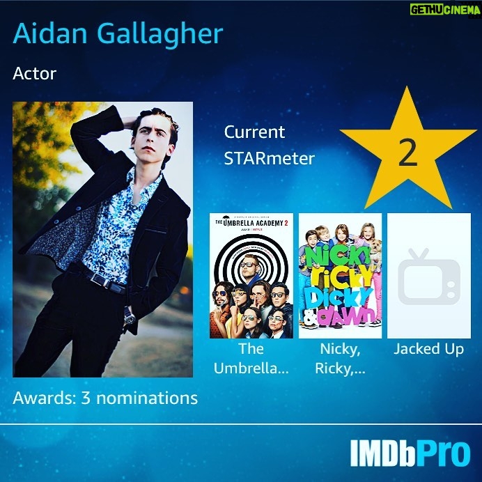 Aidan Gallagher Instagram - Week 3 at the top of @imdb! Everyone go check out my profile at imdb.com to see the latest news, photos, trivia and production videos! Comment your questions for my upcoming Q&A on YouTube!