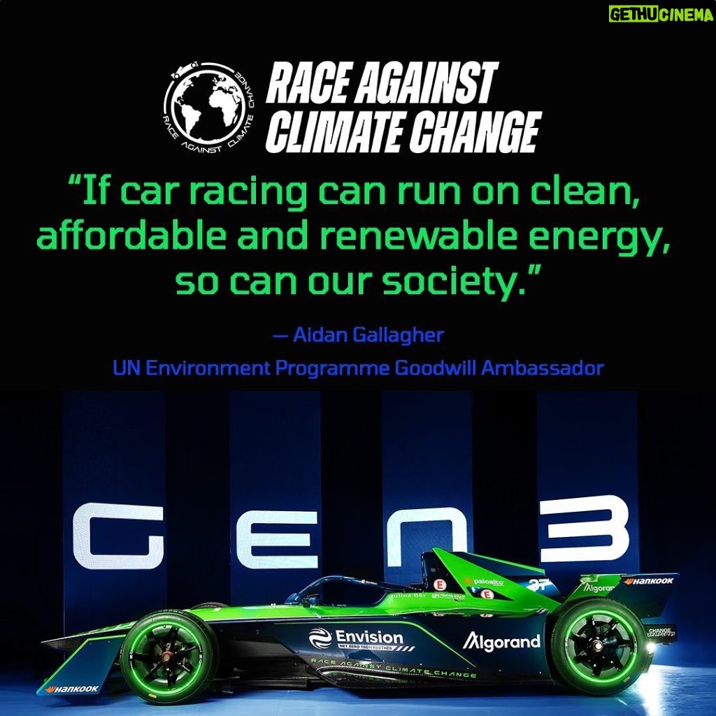 Aidan Gallagher Instagram - If car racing can run on clean, affordable and renewable energy, so can our society. GEN 3 will help us transition away from fossil fuels. Learn more about the most advanced and efficient electric race car ever developed! It's our turn. It's our Earth. For every FREE climate pledge you make, Envision Racing will plant a FREE tree. That's right. A FREE way to help save our ecosystems that are under threat. And there are lots of climate pledges to choose from. Will you help me plant 1 million trees? Go to www.envision-racing.com/pledge and enter code: AIDAN-NY Thank you! @envisionracing #Race Against Climate Change Seattle, Washington
