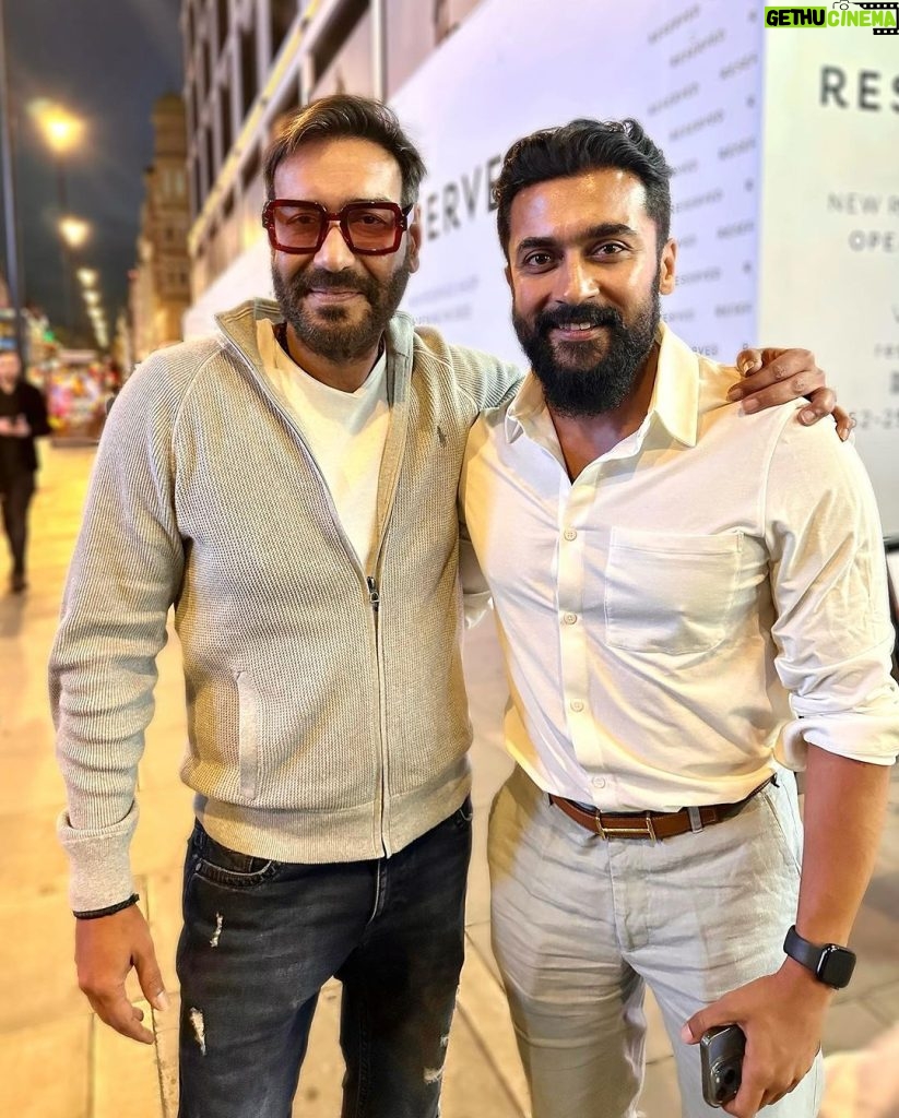 Ajay Devgn Instagram - Happy Birthday, Suriya! May your special day be brimming with joy & happiness. Have a good one brother! London, United Kingdom