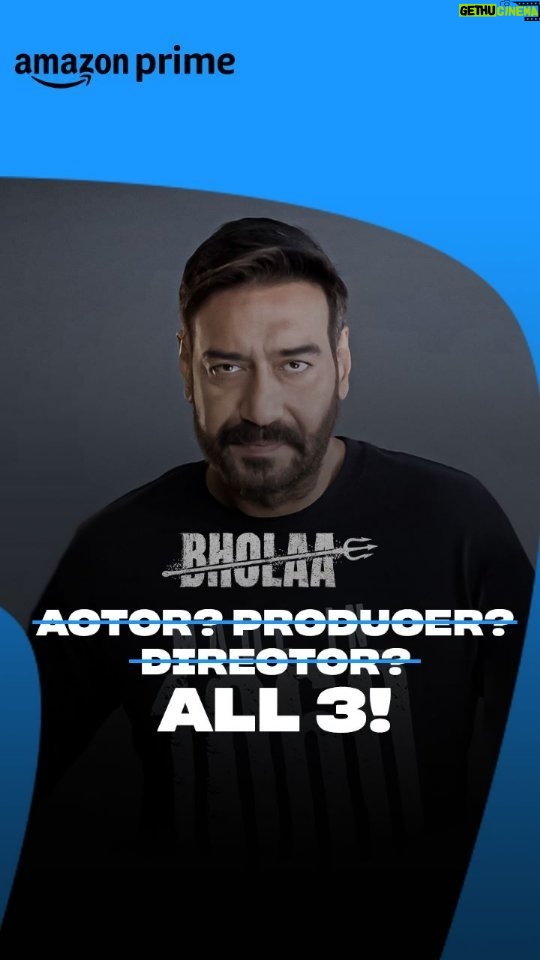 Ajay Devgn Instagram - three's a crowd? not when it's Ajay Devgn taking on the roles of actor, director, and producer!  watch him set the screen on fire with #BholaaOnPrime now