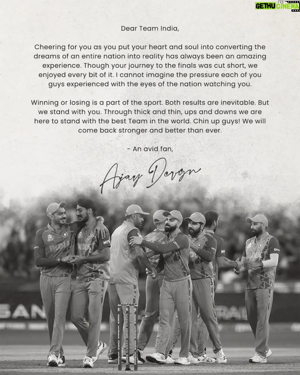 Ajay Devgan - 338.2K Likes - Keep heart guys.
Team India, today & forever ❤️ 🇮🇳