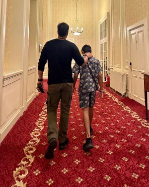 Ajay Devgan Instagram - No big parade, just a simple walk with my best bud. Happy Children's Day, champ! 👶