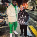 Alain-Gloirdy Bakwa Malary Instagram - On est dans le thème, méga mentalité on ne ralentit pas 🍁🌿 yes sir @iamgeegun let's go 🙏🏽 #Paname #Makao #winter #banger #Green #white #lookoftheday #me #russia #geegun #rap Paris les Champ Élysées