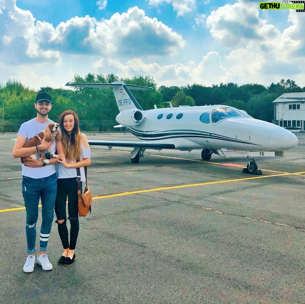 Alastair Aiken Instagram - First time ever flying in a private jet - Blessed! 🙏🏻✈️ We took Eevee with us and vlogged the adventure - It’s up on our joint YouTube channel “ClareAndAli” if you wanna check it out! 👊🏻💙