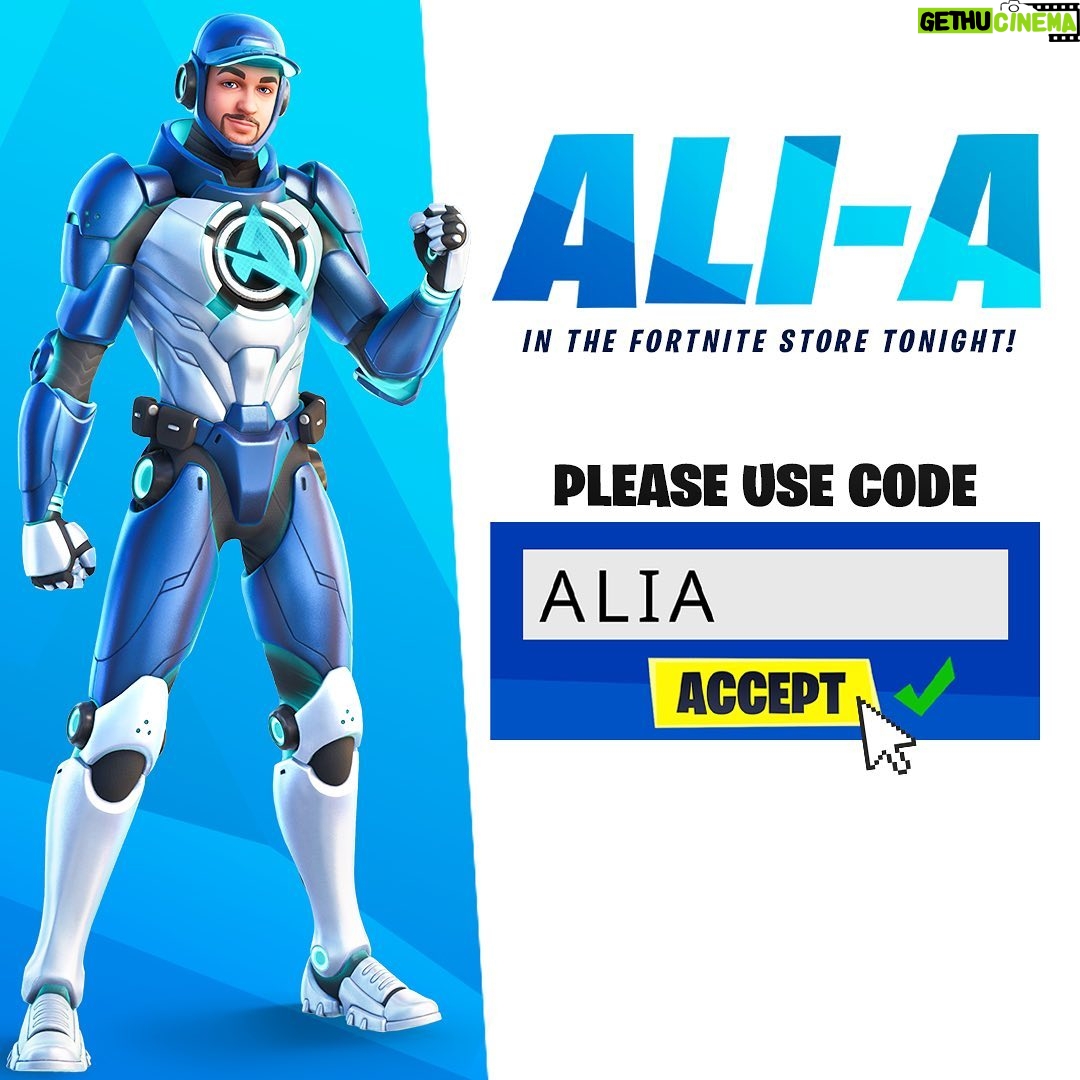 Alastair Aiken Instagram - My Icon skin hits the Fortnite store TONIGHT! 🥳 Please pop in code “ALIA” if you’re picking it up - Thank you! 🙏🏻💙