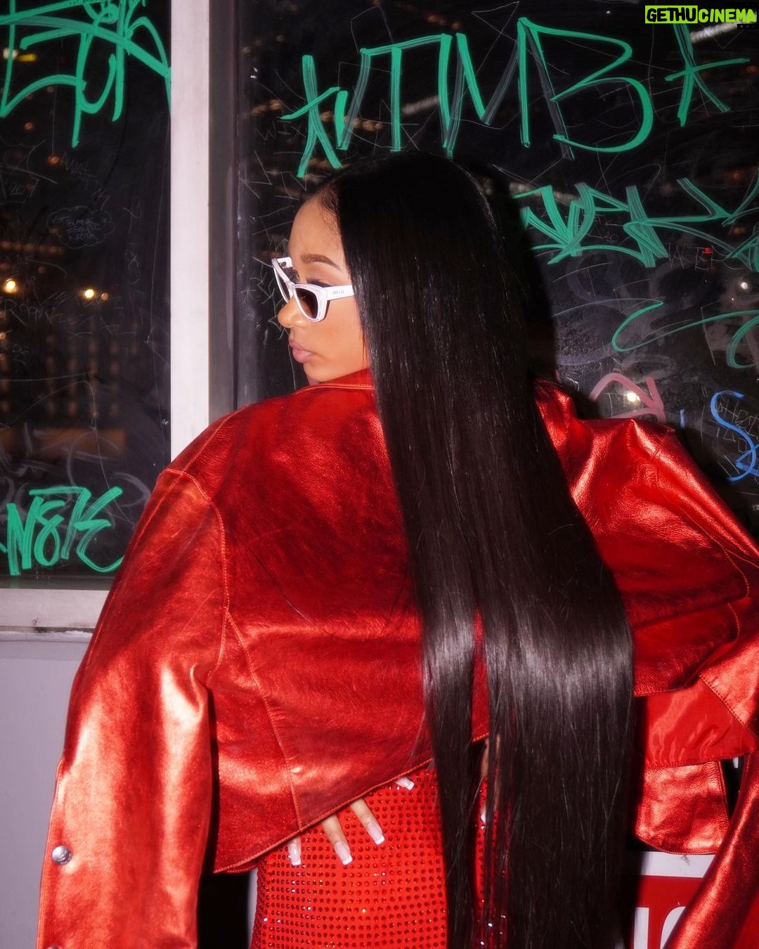 Alaya High Instagram - Gave him a lil sugar now he having heartaches, getting to the bread strawberry shortcake 🍰 Dress: @area Purse: @Zara Shades:@miumiu Jacket: @karlkani Styling: @sankaraxt Photos: @jqproductions Mua: @fukjacimjill Hair: @whoisvickyb