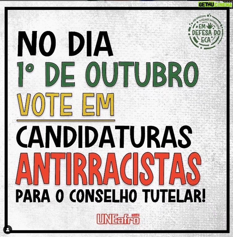 Alessandra Negrini Instagram - No dia 1º de outubro, próximo domingo, serão realizadas as eleições para os Conselhos Tutelares em todo o Brasil. Os cards acima explicam como funciona a eleição, que é muito importante! Os órgãos que respondem ao Conselho Nacional dos Direitos da Criança e do Adolescente (Conanda) e ao Estatuto da Criança e do Adolescente (ECA) funcionam como um importante instrumento de garantia de direitos fundamentais da infância e da juventude. Para a escolha dos seus candidatos sugiro que entrem nos sites do @endefesadoeca no " A eleição do Ano" eles possuem a lista de candidaturas antiracistas. @negrobelchior