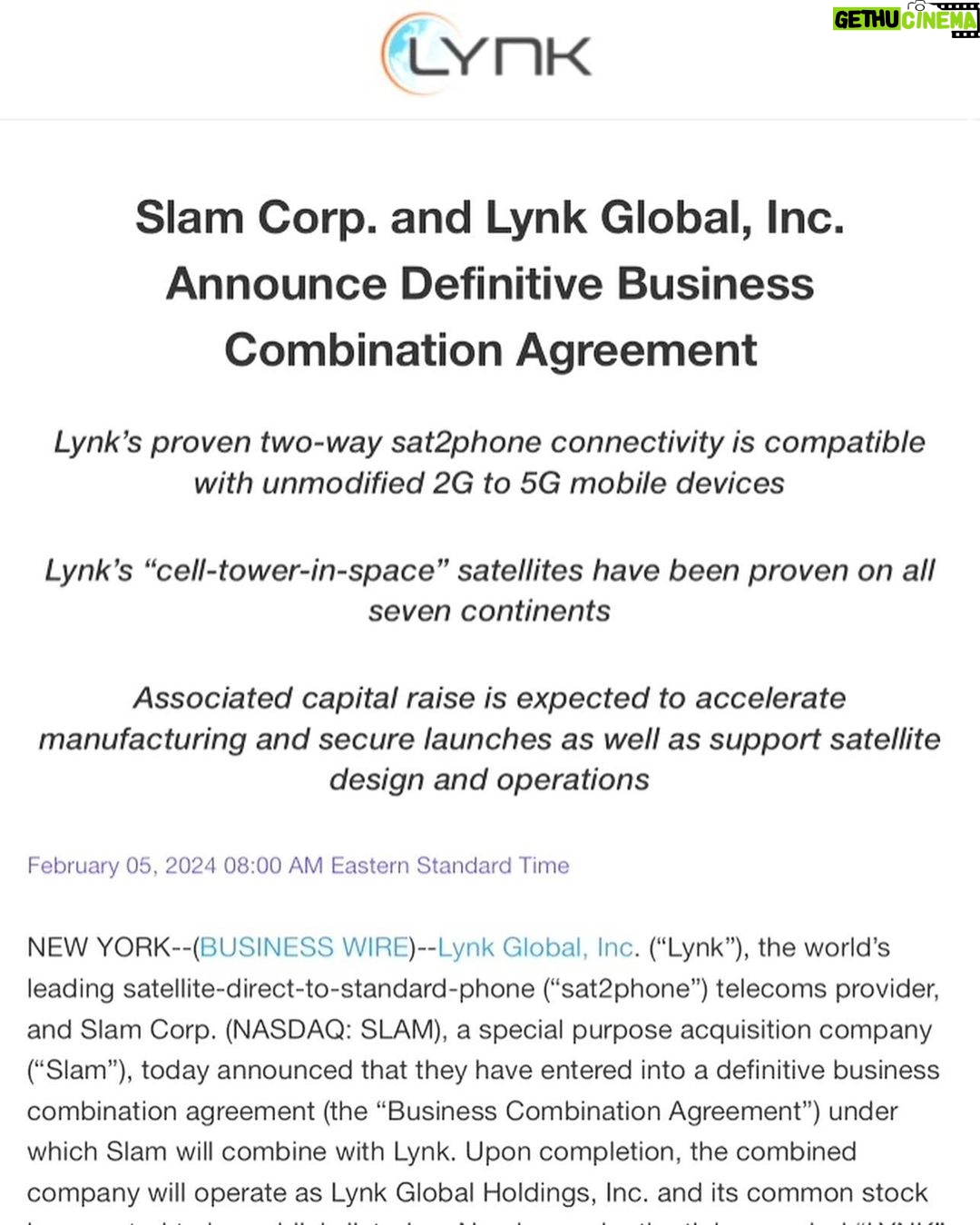 Alex Rodriguez Instagram - I’m thrilled to share exciting news from #slamcorp. Today we announced we signed our business combination agreement with #Lynk, bringing us closer to becoming a combined company with the capacity to end the era of the disconnected through innovative, patented and proven technology. New York, New York