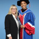 Alex Scott Instagram - Took mama to uni with me 🖤 Thank you @officialqmul for awarding me an Honorary Fellowship for invaluable contribution to the world of sport, social purpose and inclusion… what a special day. Slide 6: my friend Sarah graduated from the university 25 years ago, I was with her Celebrating her special day, fast forward to the present she came to celebrate with me 🥰