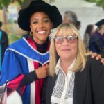 Alex Scott Instagram - Took mama to uni with me 🖤 Thank you @officialqmul for awarding me an Honorary Fellowship for invaluable contribution to the world of sport, social purpose and inclusion… what a special day. Slide 6: my friend Sarah graduated from the university 25 years ago, I was with her Celebrating her special day, fast forward to the present she came to celebrate with me 🥰