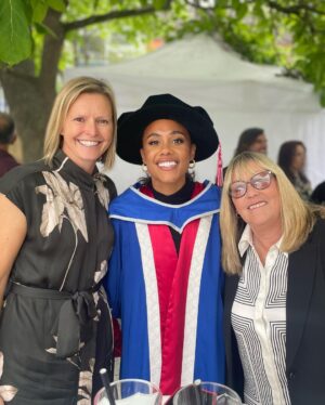 Alex Scott Instagram - Took mama to uni with me 🖤

Thank you @officialqmul for awarding me an Honorary Fellowship for invaluable contribution to the world of sport, social purpose and inclusion… what a special day.

Slide 6: my friend Sarah graduated from the university 25 years ago, I was with her Celebrating her special day, fast forward to the present she came to celebrate with me 🥰