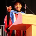 Alex Scott Instagram - Took mama to uni with me 🖤 Thank you @officialqmul for awarding me an Honorary Fellowship for invaluable contribution to the world of sport, social purpose and inclusion… what a special day. Slide 6: my friend Sarah graduated from the university 25 years ago, I was with her Celebrating her special day, fast forward to the present she came to celebrate with me 🥰